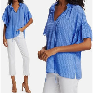 Alice + Olivia Blue Textured Blouse with Ruffle Sleeves